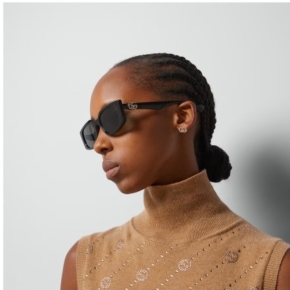 NEW GUCCI SUNGLASSES, AUTHENTIC BLACK GEOMETRIC GUCCI WOMEN EYWEAR - Picture 4 of 14
